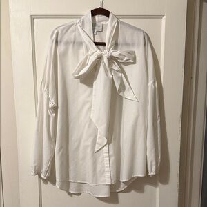 Anthropologie Cream Blouse with Label Detail